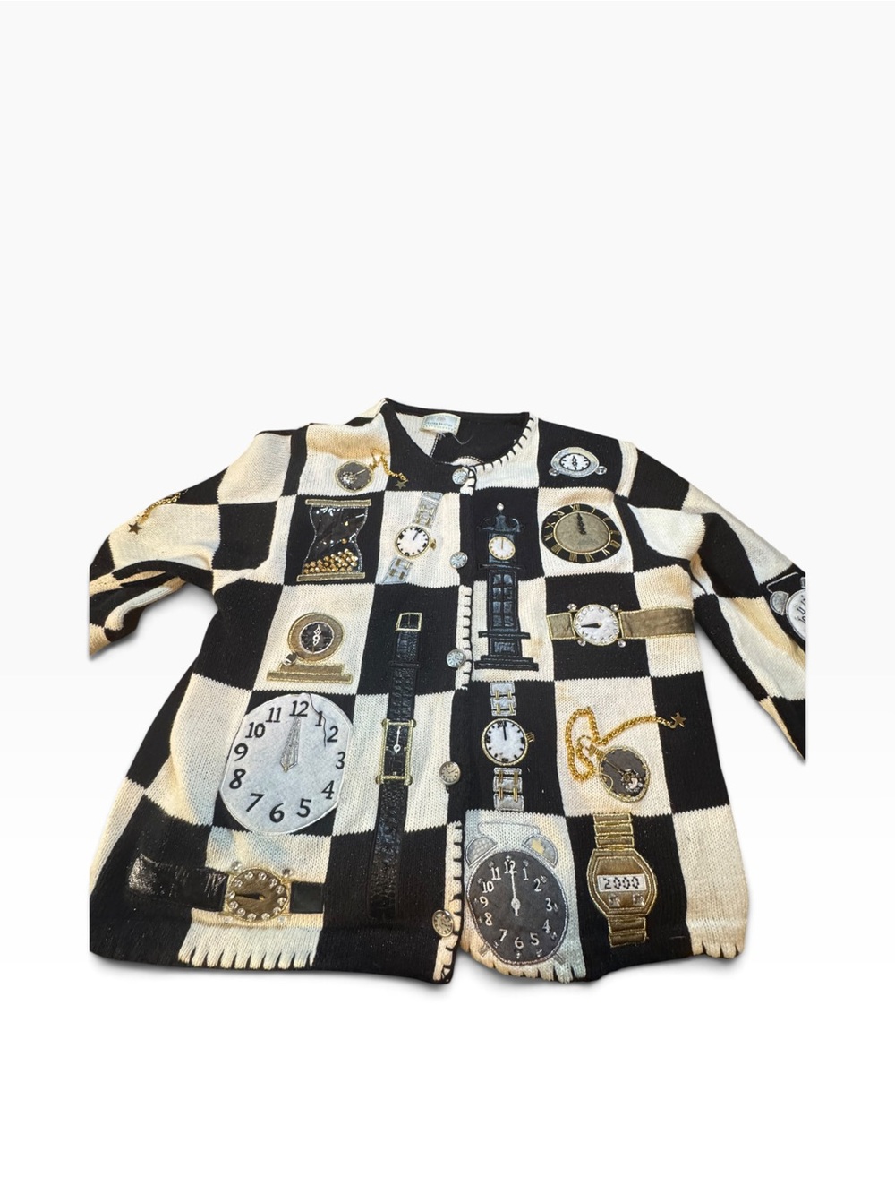 RARE Susan Bristol Y2K 2000 Clock Sweater Novelty Embellished XL 16
